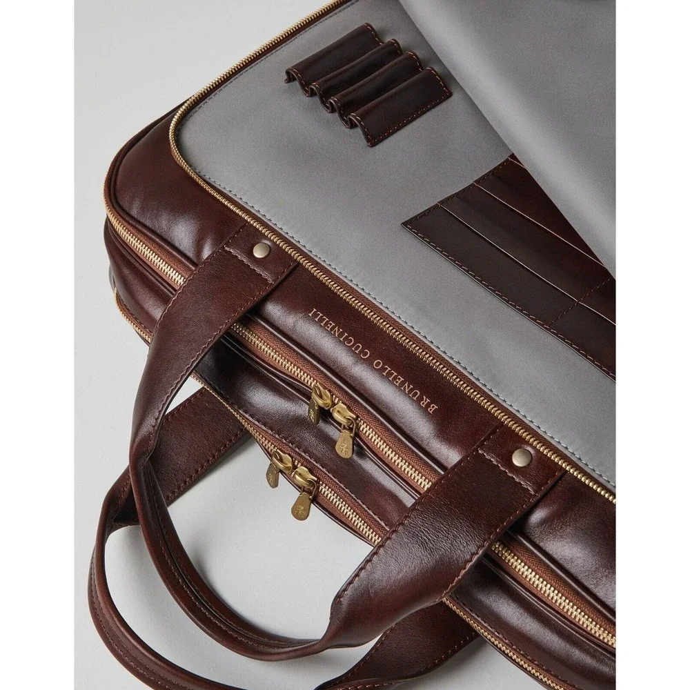 Brunello Cucinelli briefcase brown leather work bag Men's gift